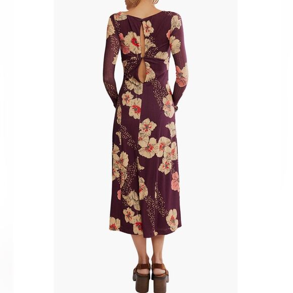Free People Calla Floral Long Sleeved Knit Midi Dress New! - Picture 6 of 14
